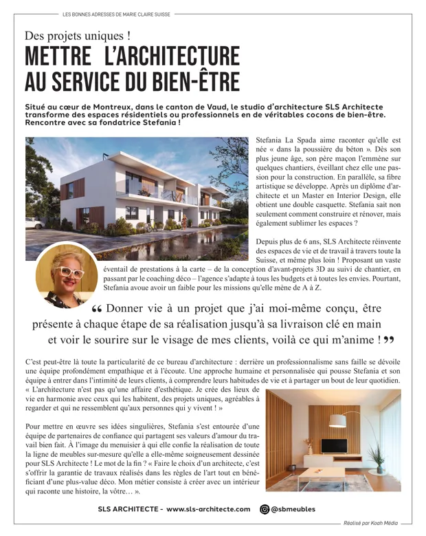 Article SLS Architecte, Marie Claire Suisse