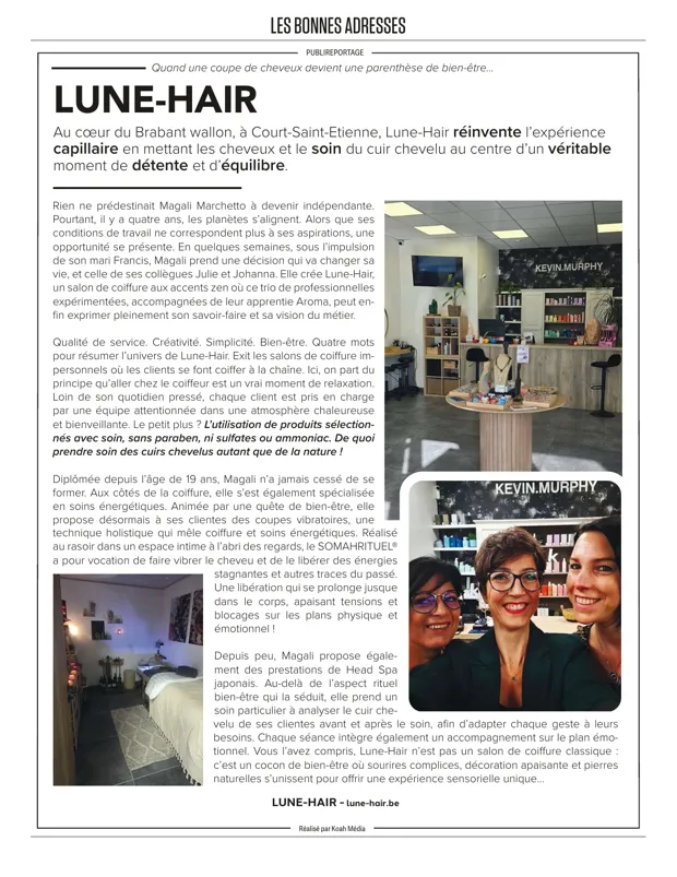 Article Lune-Hair, Les bonnes adresses de Femmes d'Aujourd'hui